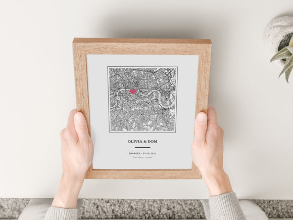 Personalised Engagement Gift Square Map Print