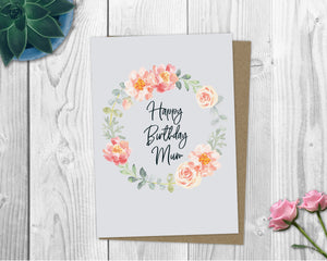 Happy Birthday Mum Flower Wreath Card