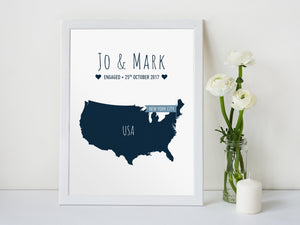 Personalised Engagement/Couples Map Print